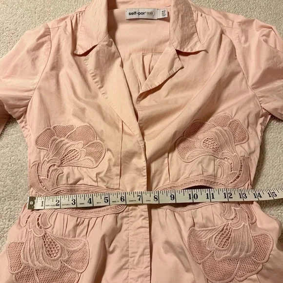 Self Portrait Pink Cutout Mini Lace Applique Trim Collared Mini Dress Mod - Picture 9 of 16